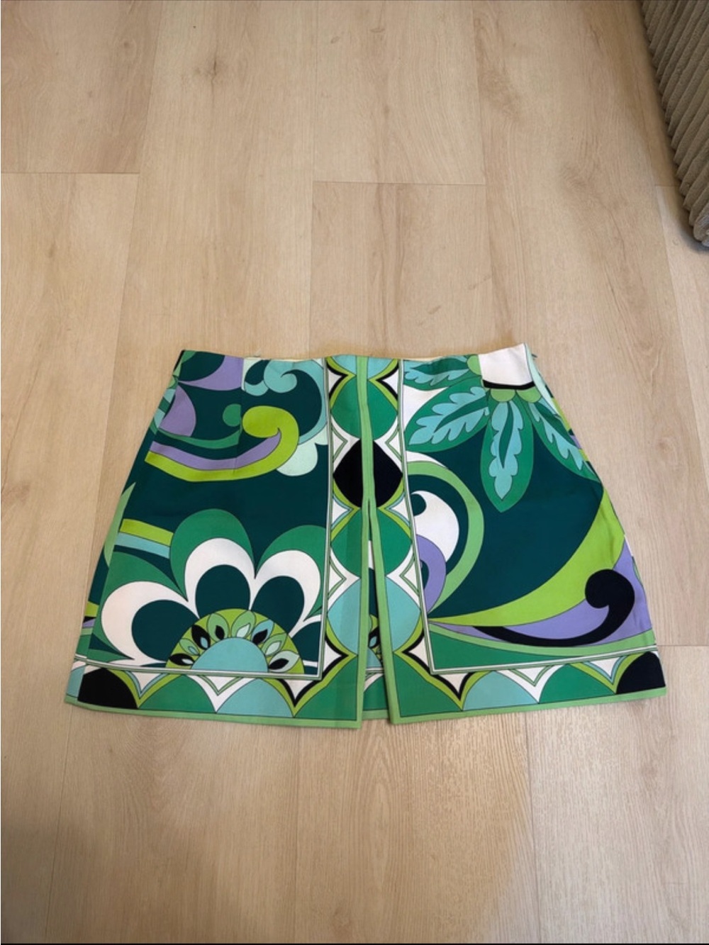 Zara Green & Teal Floral-Print Mini Skirt